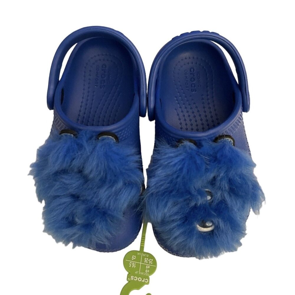 CROCS Toddler Classic I AM MONSTER Kids Blue‎ Fuzzy Clog Shoes Comfort Size C9